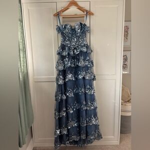 Elegant Blue Floral Maxi Dress